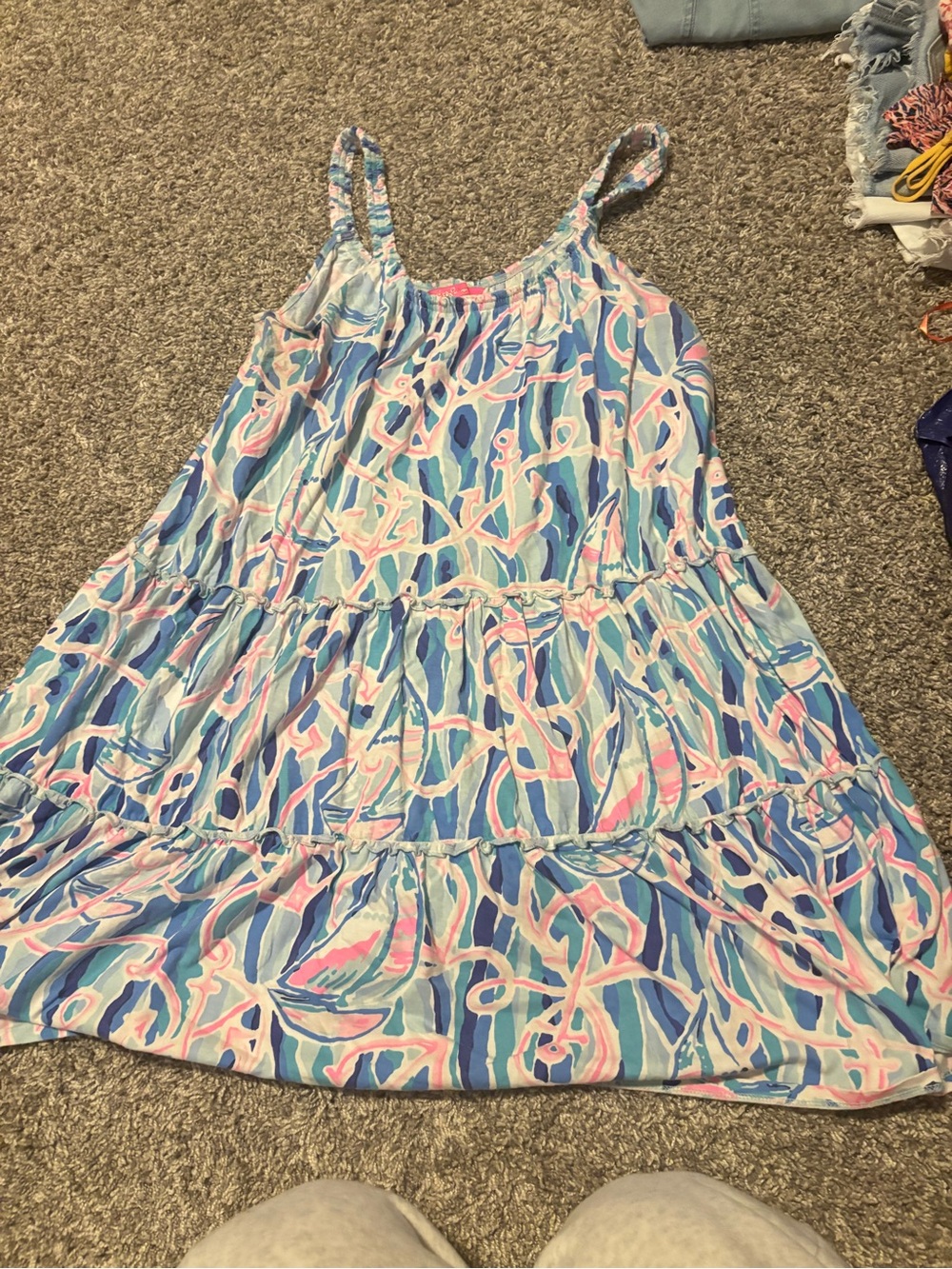 Lilly Pulitzer Blue, Pink & White Printed Tiered Summer Dress